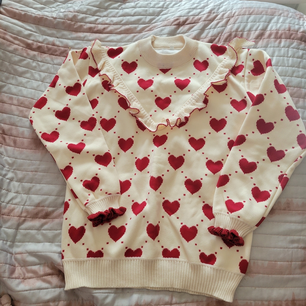 Charming Kids Heart Sweater in Cream and Red